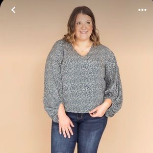 Pink Lily- Blue/Green Long Sleeve Blouse- Size Medium